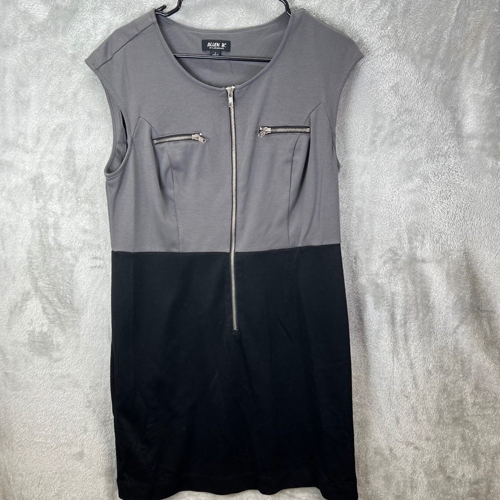 Allen B by Allen Schwartz Gray Black Colorblock Edgy Goth Moto Sheath Dress L‎